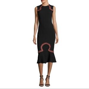 Opening Ceremony Embroidered Lotus Black Midi Dress
